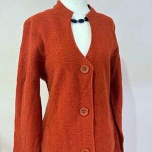 Harvé Bernard Rust Orange Wool Button Jacket, Size: L